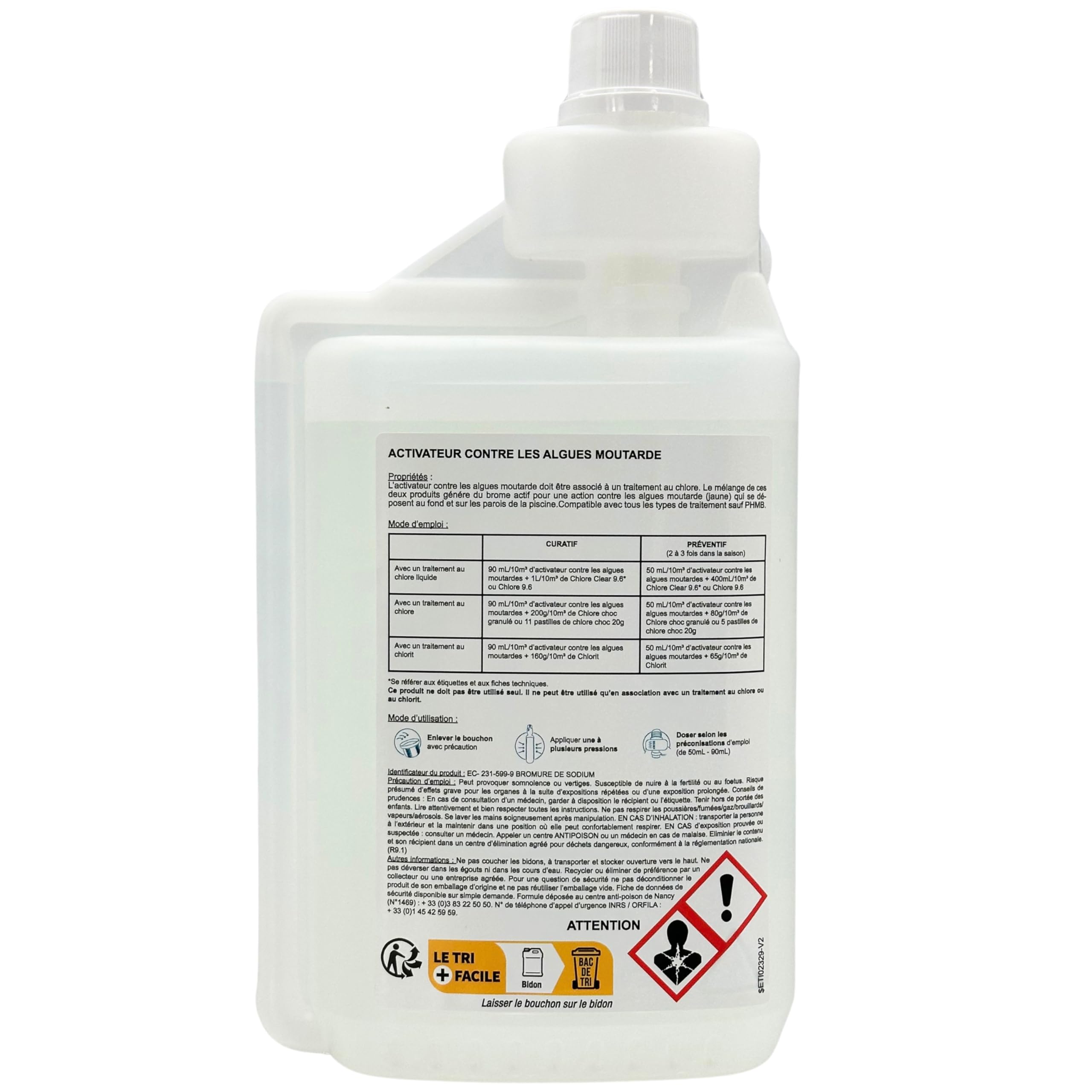 Activateur Anti-Algues Moutarde Piscine 1L | Traitement Algicide Spécifique Contre Les Algues Moutardes | Action Renforcée avec Le Chlore | Usage Curatif et Préventif