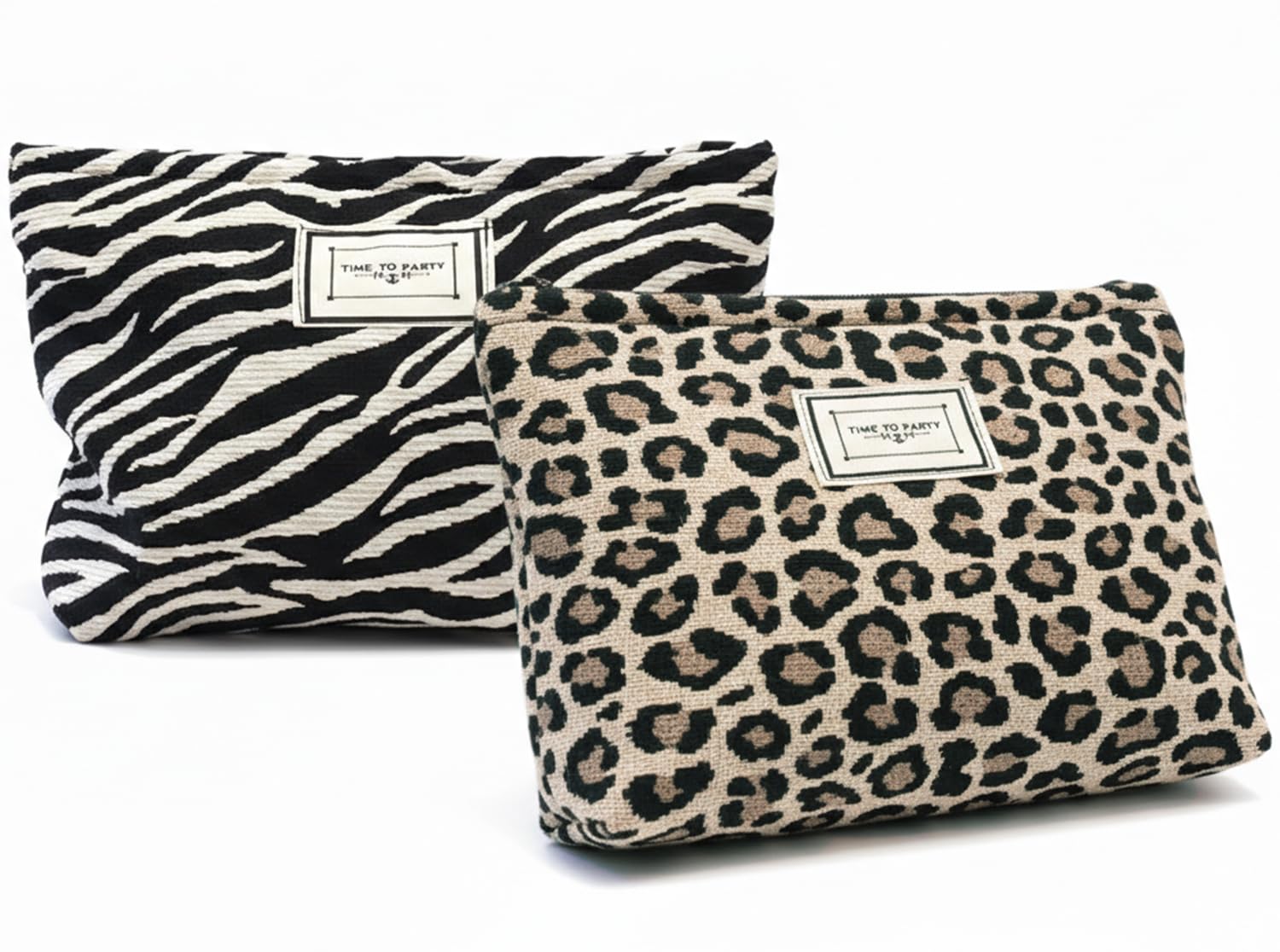 Sunolkie 2 Pack Makeup Bag for Women, Travel Cosmetic Pouch with Zebra print & Leopard print Design, Zipper Beauty Case, Toiletry Makeup Organizer for