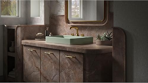 Vista 76 de Kohler Essential - Espejo de tocador ovalado enmarcado de 20 pulgadas de ancho x 40 pulgadas de alto en oro cepillado moderno Moderno dorado