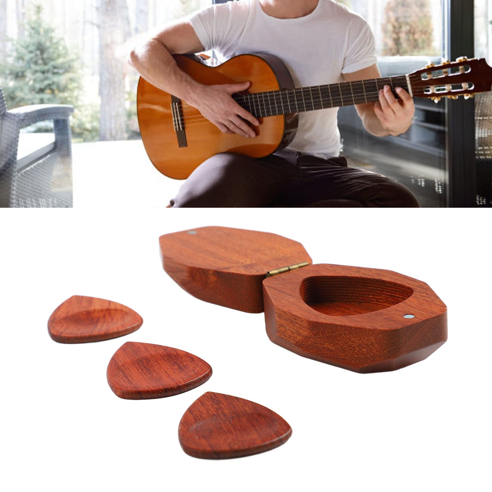 Pickbox Shape Wooden Pick Box Wooden Guitar Pick Box With 3 Picks - Guitar Shape ...