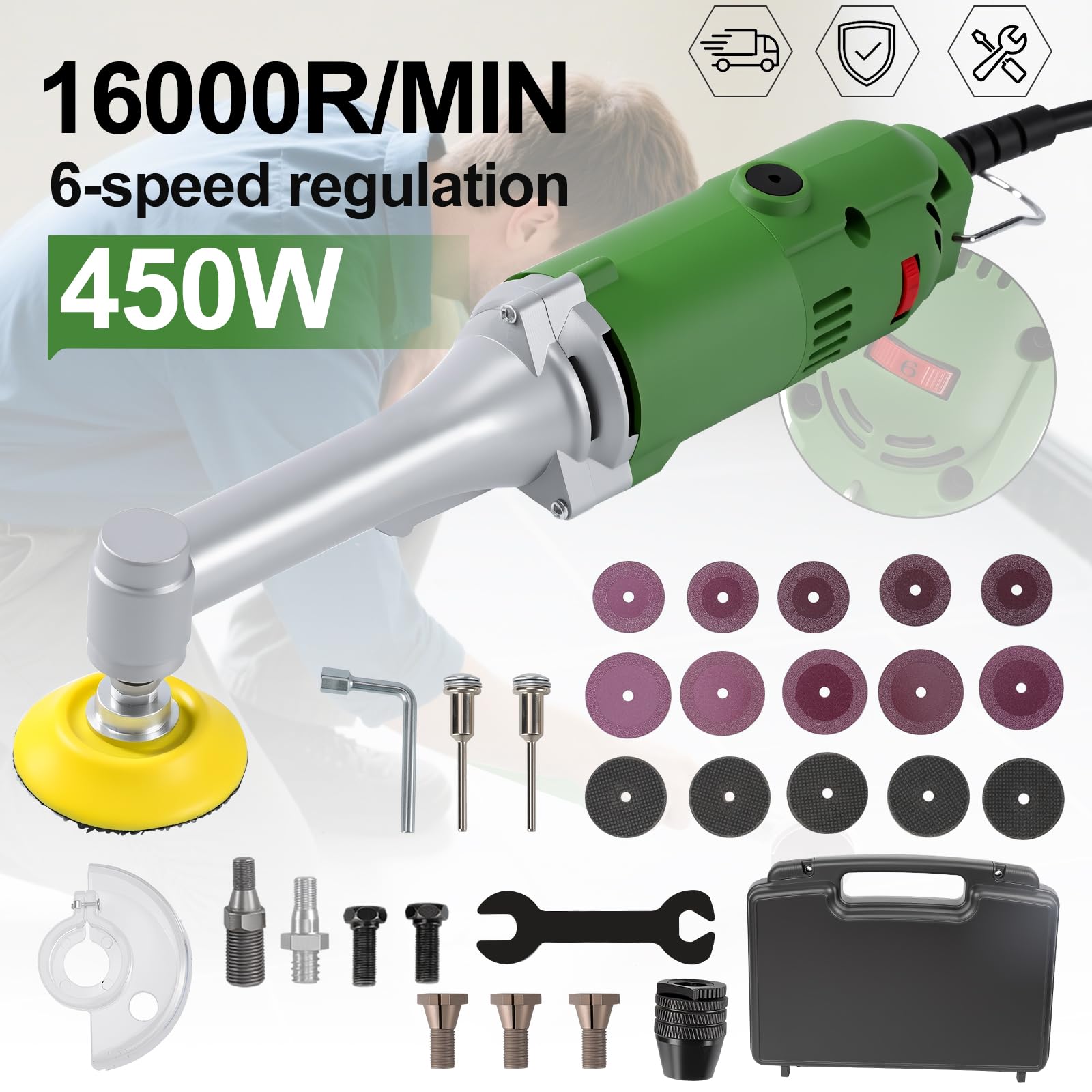 Amoladora Profesional Recta 450W, Herramienta de Restauración de Juntas de Azulejos, Herramienta Giratoria Eléctrica de 6 Velocidades, 16000 rpm, Pinza de 3mm, Lijadora y Pulidora para Joyas, Madera