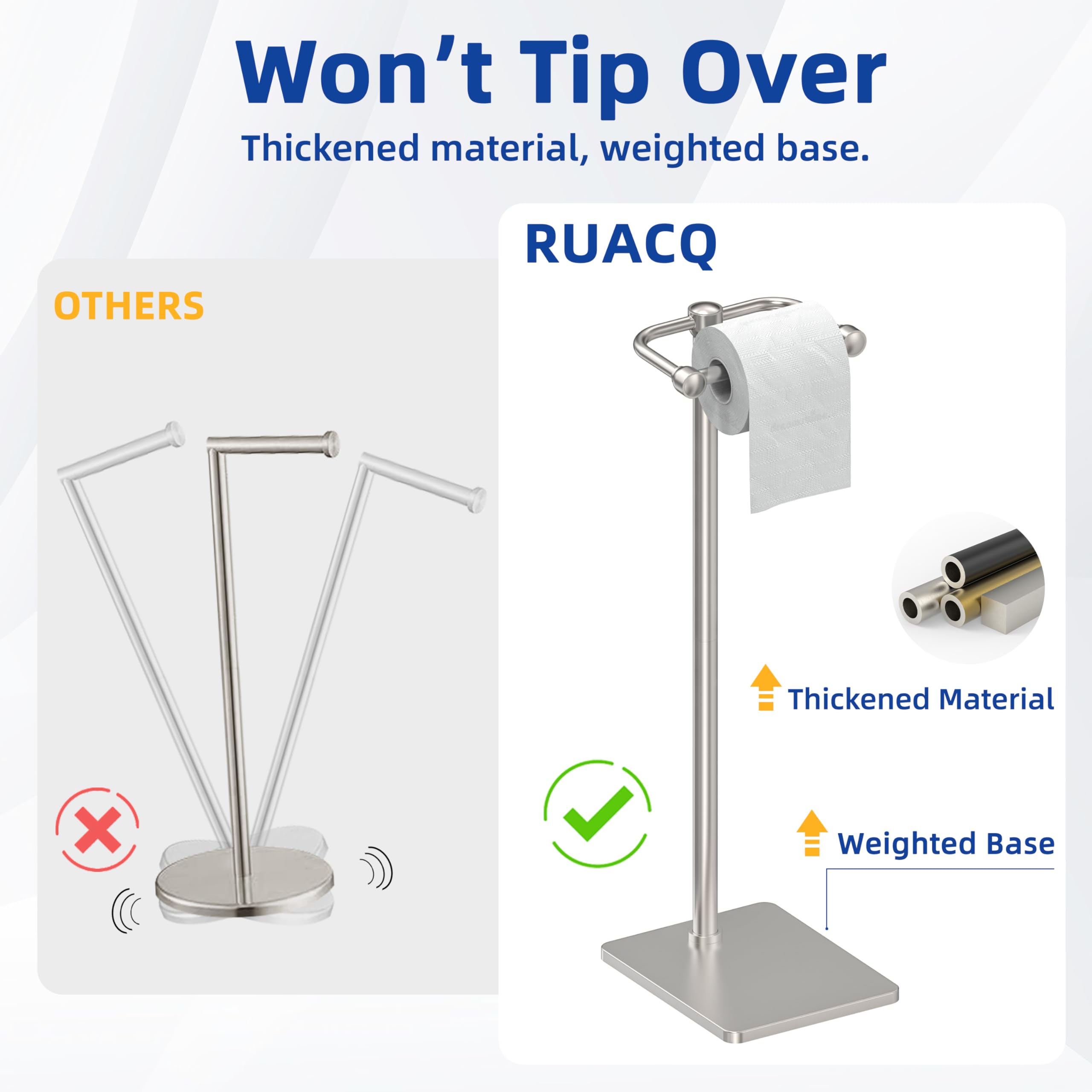 RUACQ Soporte para Papel higiénico, Soporte para Rollo de Papel higiénico de baño, Soporte para Papel higiénico con diseño de Poste Giratorio, Base Pesada Estable, Acero Inoxidable SUS304 (níquel