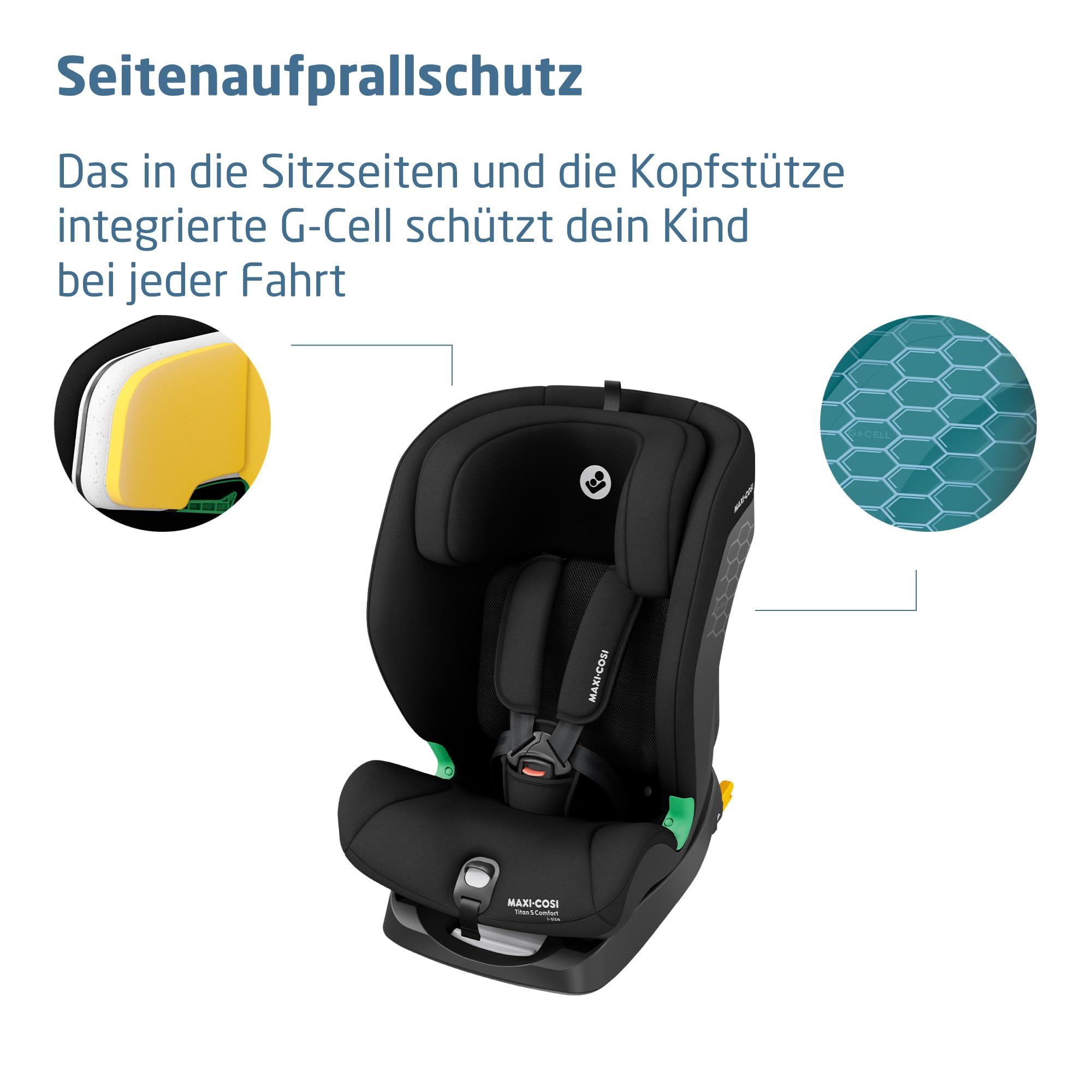 Maxi-Cosi Titan S Comfort i-Size Kindersitz ISOFIX 15 Monate–12 Jahre 76–150 cm 5 Sitzposition 13 Kopfstützenstufen Authentic Black