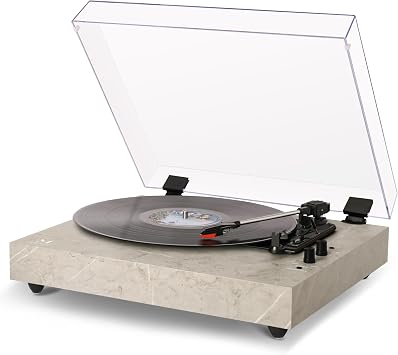 Vinyl Record Player 3-Speed Turntable Bluetooth Input Record Player Auto Stop with Twin Built-in Stereo Speakers,RCA Output,Acrylic Dust Cover