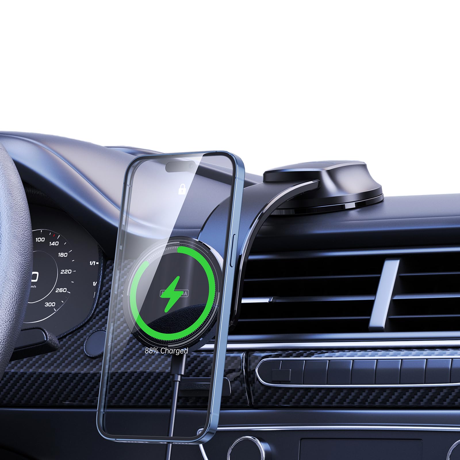 Generic QXRSOP Car Wireless Charging Suction Cup, Magnetic Wireless Charging Car, 15W Wireless Car Charger for Dashboard 360° Adjustable Strong Suction Cups Compatible with Iphone 15/14/13/12 Series
