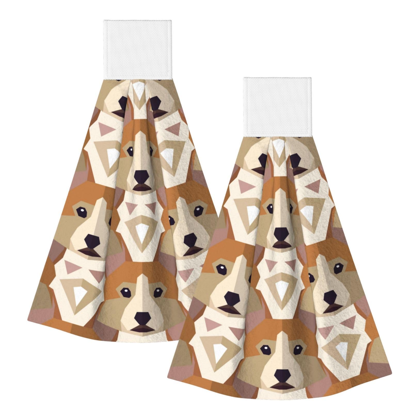 DOPKLNA Welsh Corgi Head Pattern, 2 Pcs Hanging Coral Fiber Hand Towels for Bathroom, Absorbent Kitchen Towels