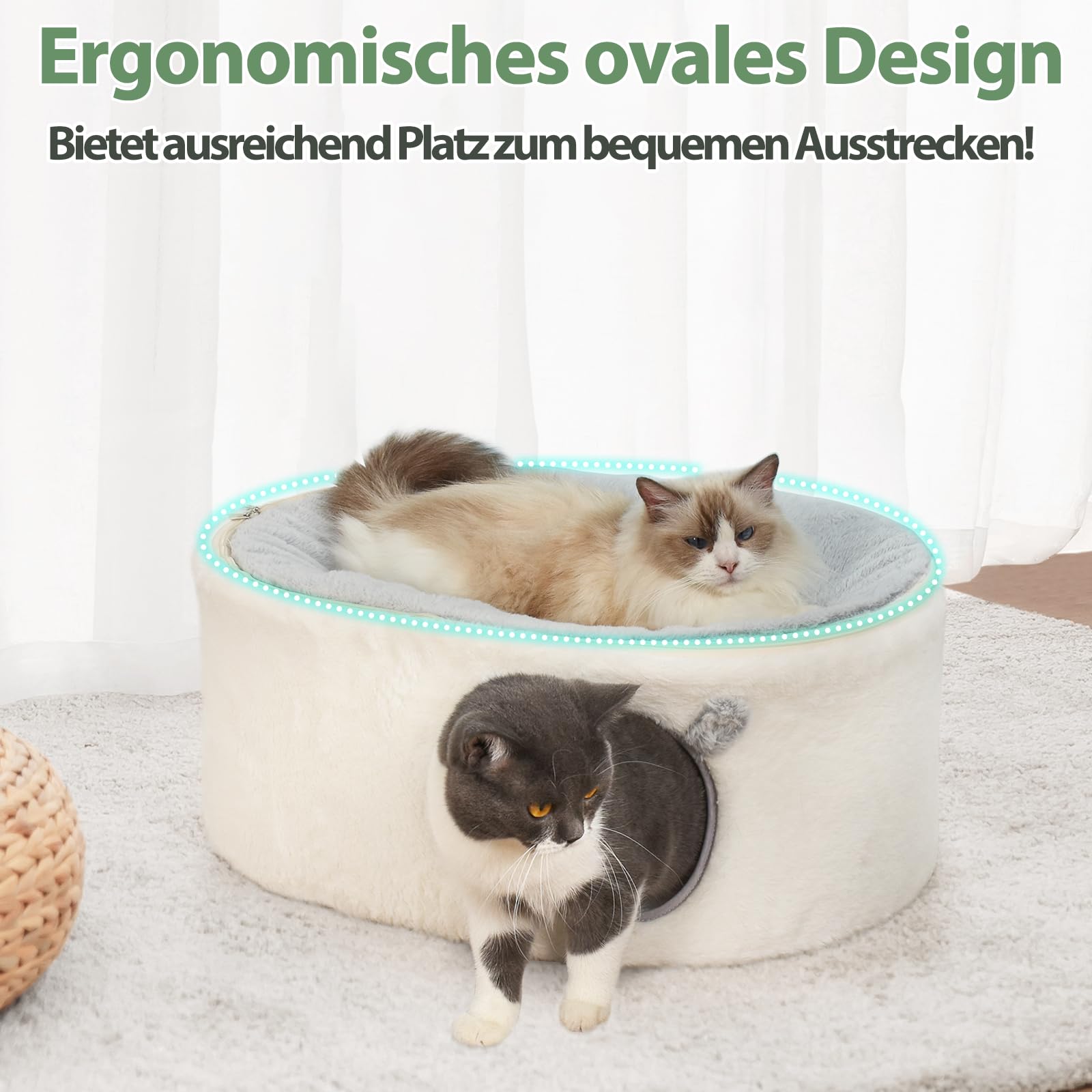 GUUSII HOME Erhöhte Katzen Bettchen für Hauskatzen Katzenhöhle Groß Kätzchen Haus Katzenliege Beiliegend Katzenschlafplatz Flaumig Kaninchen Höhle Haustier Versteck Einfache Montage 60 * 45 * 27cm