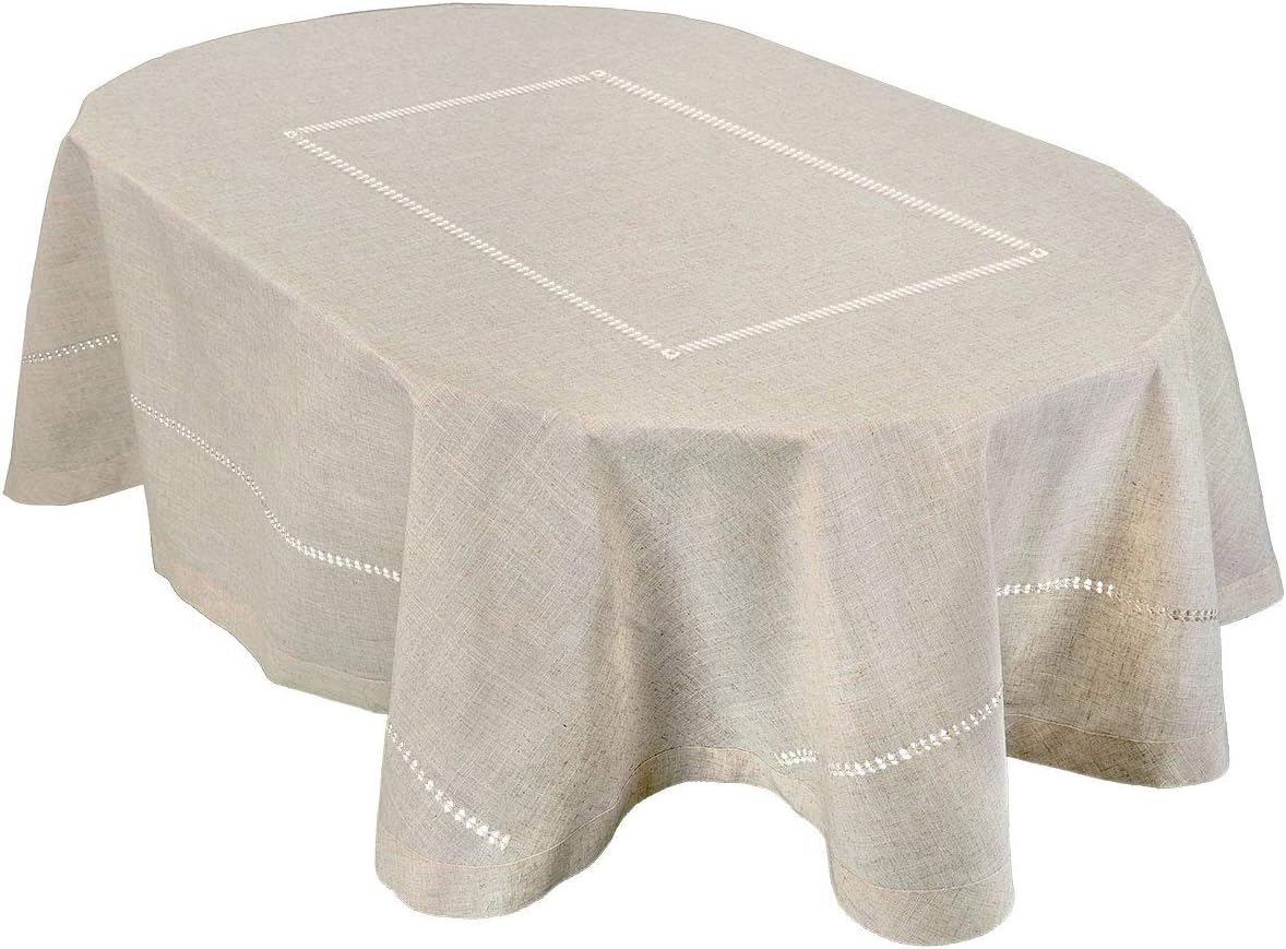 Grelucgo Handmade Double Hemstitch Natural Tablecloth, Round 72 Inch