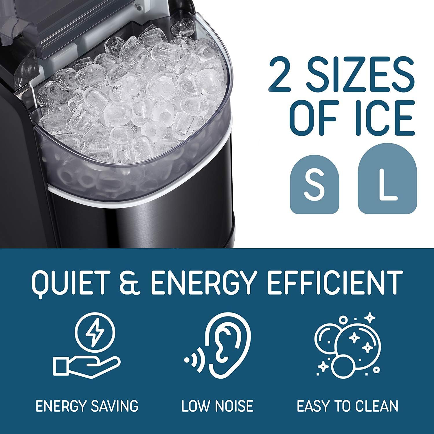 Tavata Ice Maker Machine Countertop Portable with Self clean Function, 9 Ice Cubes ready in 6 Minutes, Makes 26 lbs of Ice per 24 hours, with self-cleaning program, Black
