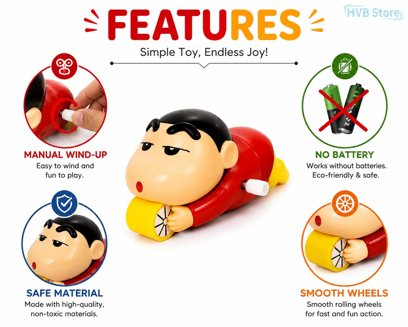 HVB Shinchan Toy for Kids, Crawling Shinchan Action Figure Movable Toy for Babies, Key Operated Wind Up Toys for Kids — Amazon image 6