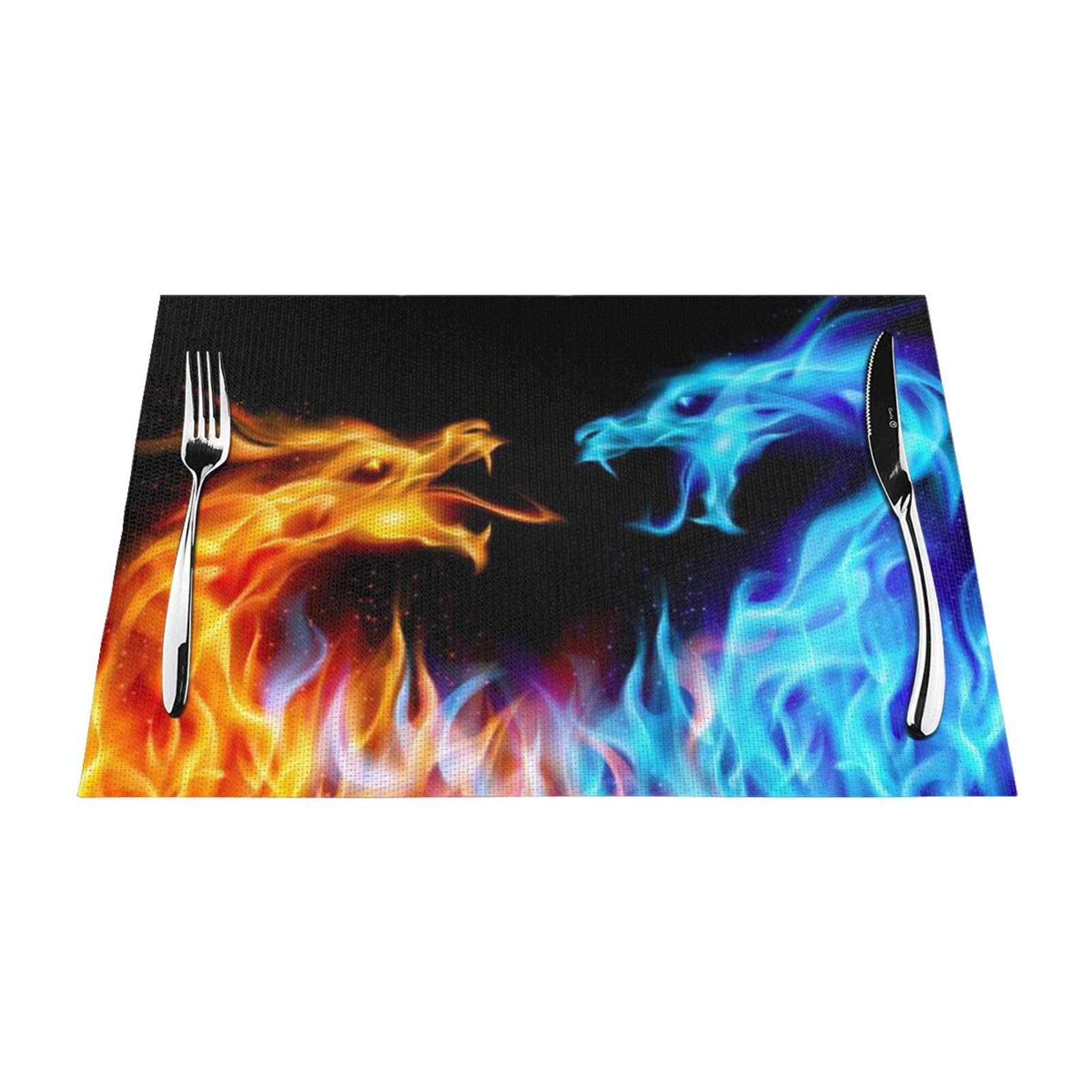 PVC Placemat Set of 6 PCS, 45x30 CM, Ice and Fire Dragons Printed Non-Slip Heat Resistant Place Mats for Kitchen Dining Table Indoor Outdoor