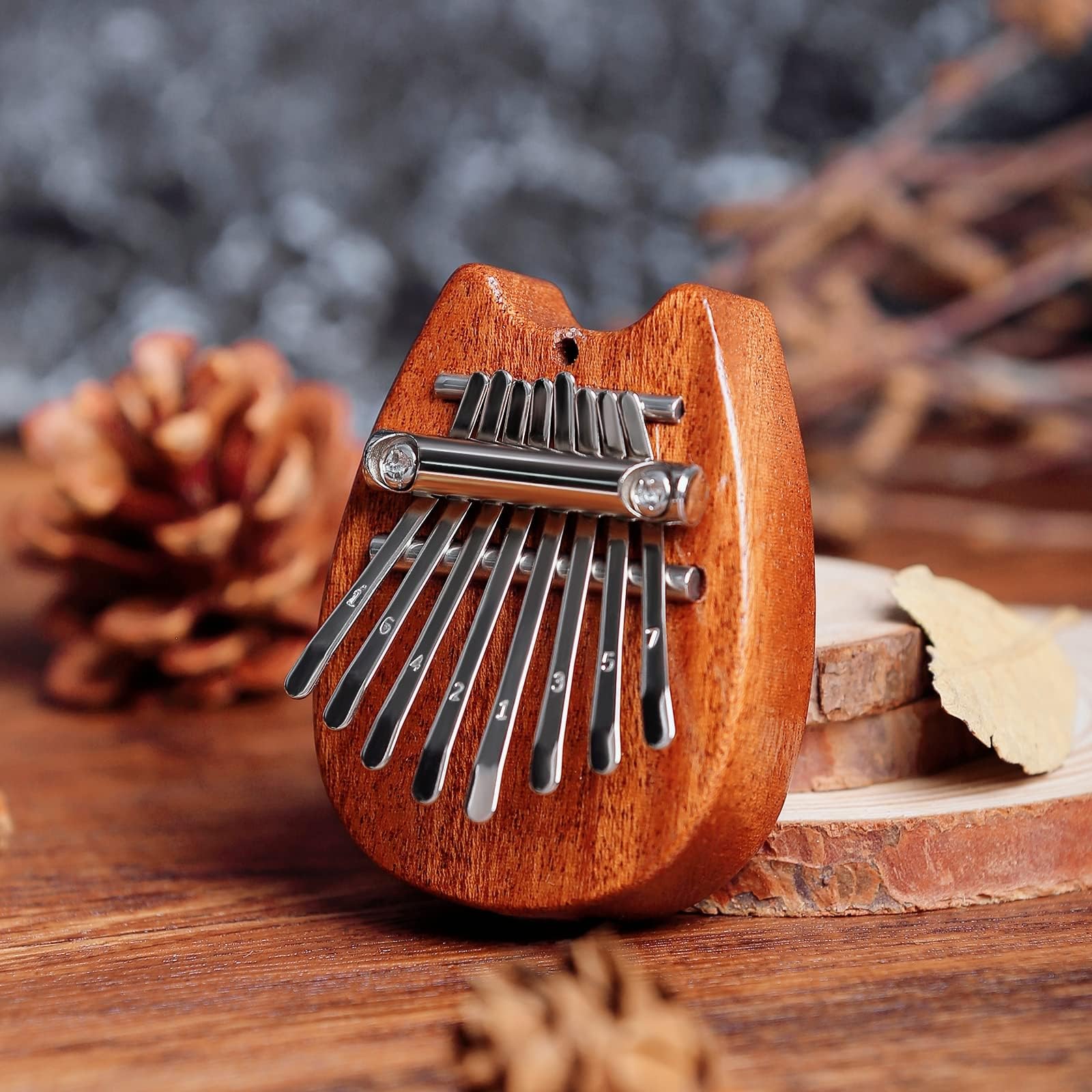 MIFOGE Mini Carimba Thumb Piano 8 Keys Wooden Exquisite Finger Piano with Strap Waterproof Protective Box for Musical Instruments Toddlers Kids Valentine Adults Beginner Gift