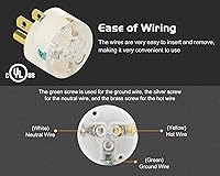 Vista 7 de Cable de extensión NEMA 5-15P con certificación UL para reparación de extremos de repuesto macho de 15 amperios, 110, 120, 125 voltios, 3 puntas, 2