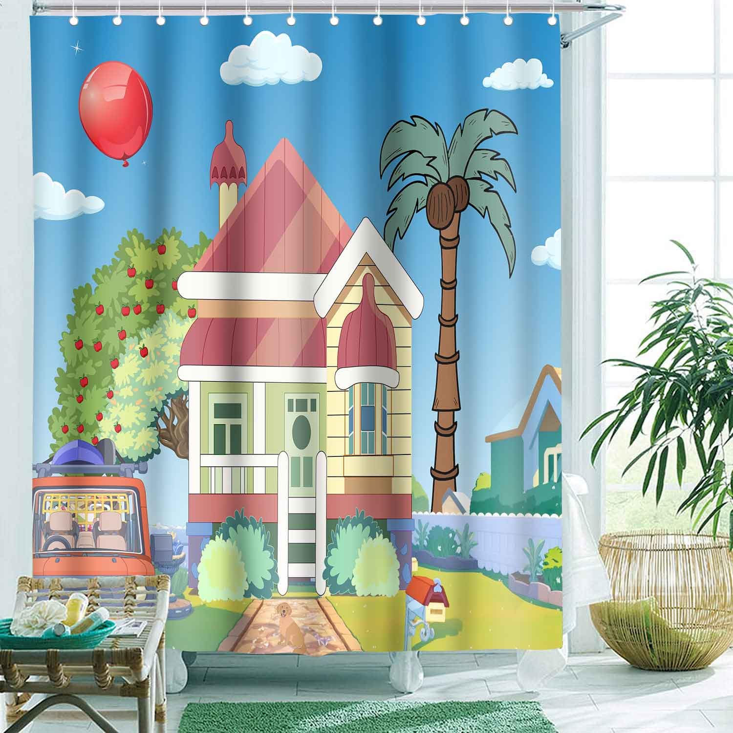 Simsant Kids Shower Curtain Blue Background Kids Balloon Theme Decorative 72X72 Shower Curtain for Girls Boys Bathroom Decor Cute Colorful Bathroom