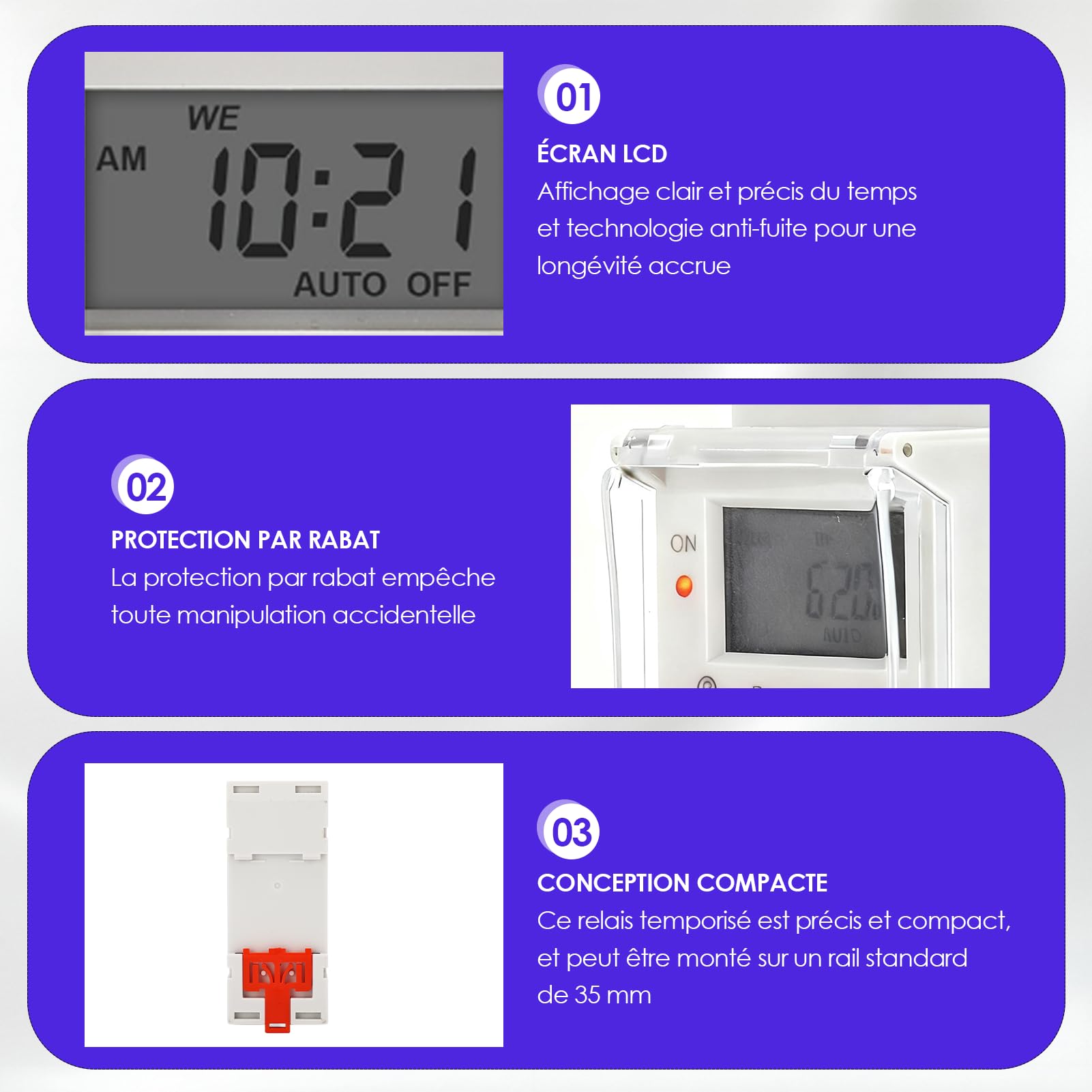 Programador eléctrico para calentador de agua y piscina, temporizador numérico 30A con pantalla LCD, programable de 1s a 168h, 20 ciclos de encendido/apagado, montaje en riel DIN 35mm