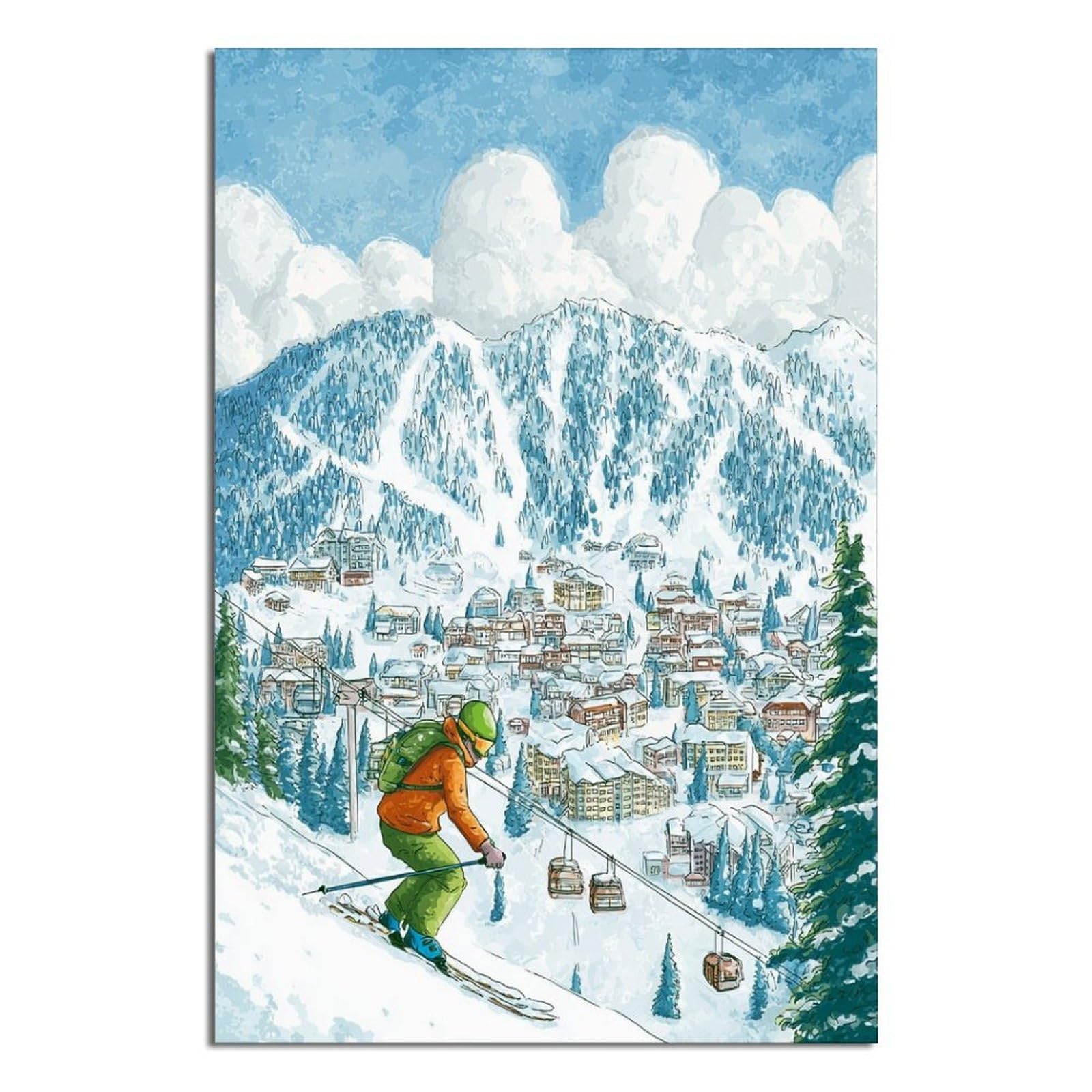 Aspen Colorado Ski Poster 24x36inch(60x90cm) Vintage Watercolor Canvas Art