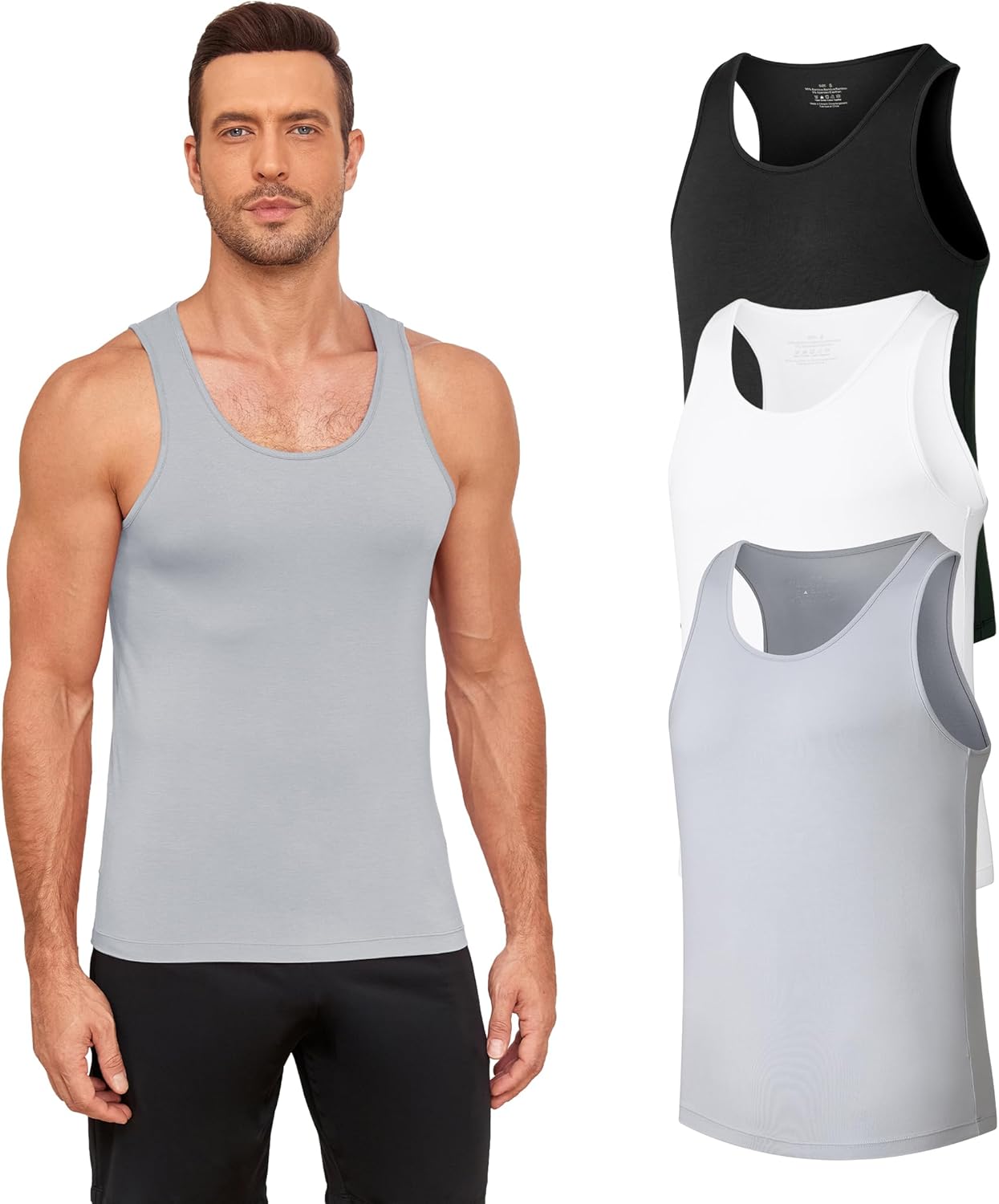 COLORFULLEAF Men's Tank Top Bamboo Rayon Undershirts Moisture-Wicking Cool Slim Fit T Shirts for Men