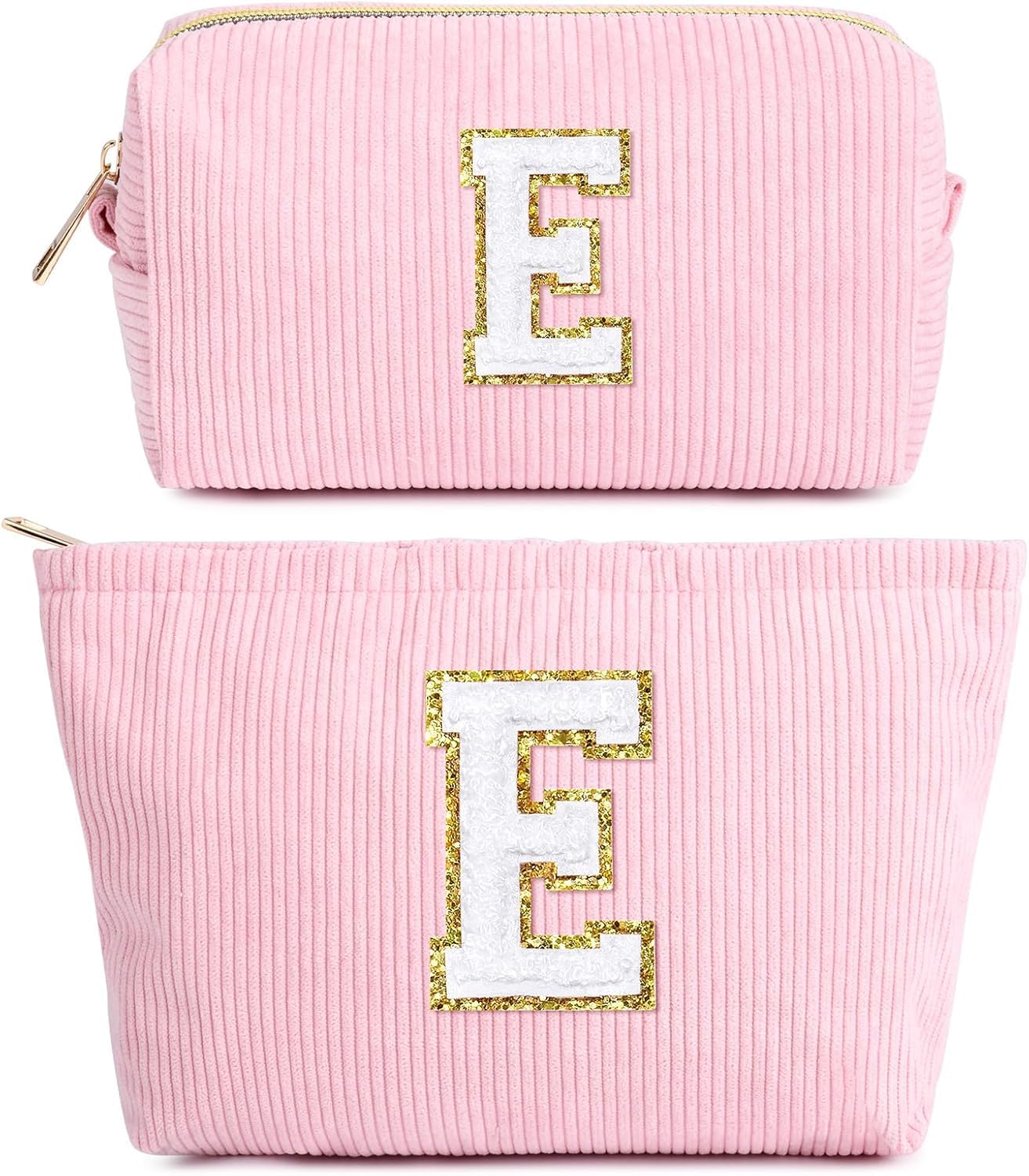 2 Stück Make-up-Tasche, Cord-Kosmetiktasche, Reise Kulturbeutel Schminktasche Damen, Muttertag Weihnachten Geburtstag Geschenk für Frauen Mädchen Lehrerin Erzieherin Patentante Schwester(Rosa,E)