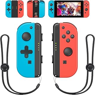 Wireless Joy Con Compatible for Nintendo Switch/OLED/Lite, Switch Joycon Support Wake-up Function and 6-Axis Gyro with Grip and Straps (Blue and Red)