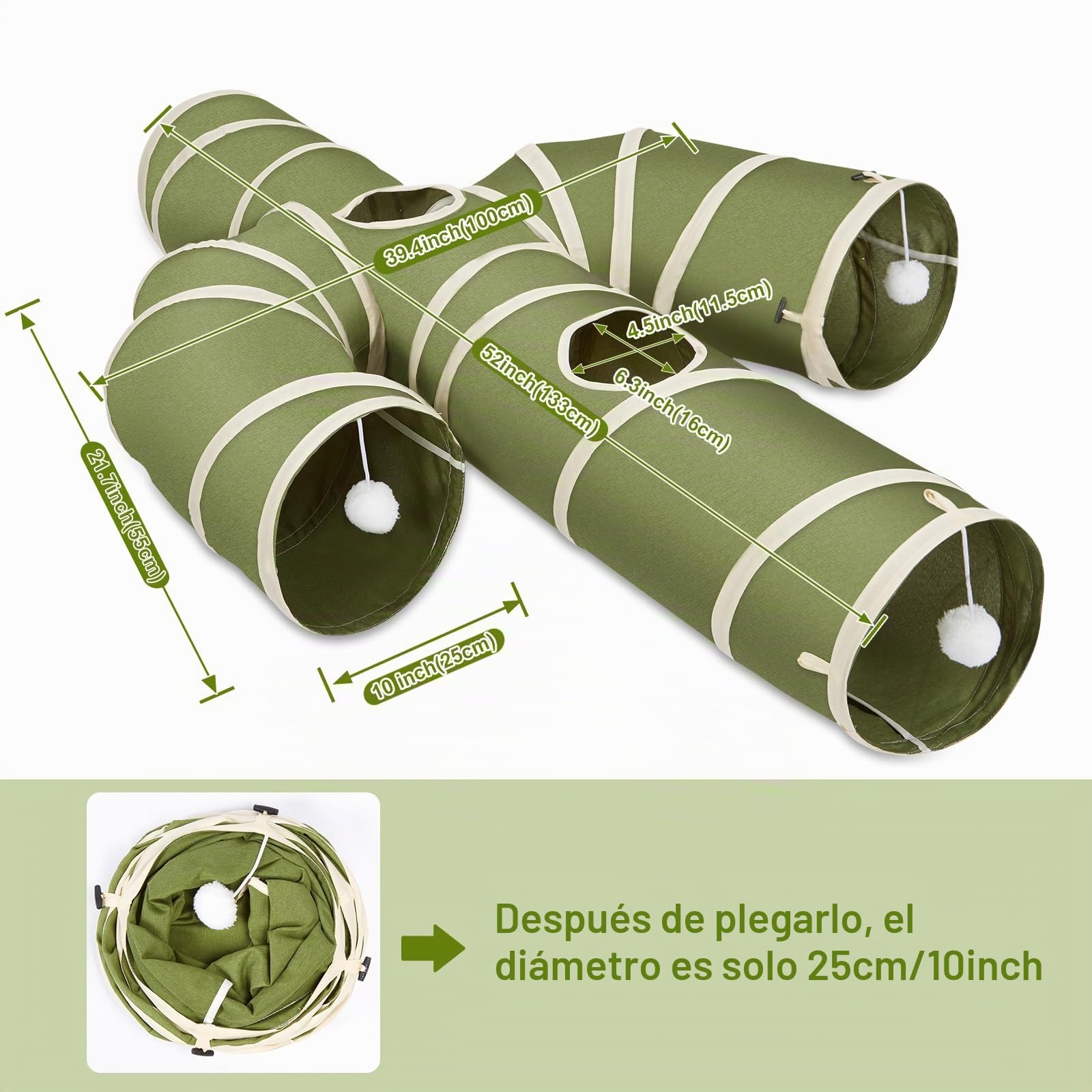 Ownpets Túnel de juego para varios gatos con juguetes interactivos, diseño de cactus expandible, 25 cm de diámetro, plegable para un fácil almacenamiento, ideal para entretenimiento de gatos en