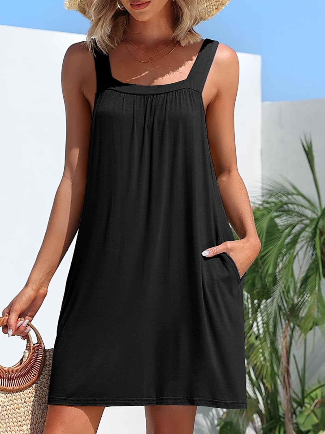 Charmo Swimsuit Cover up Ruched Loose Bathing Suit Coverups Bikini Beachwear Pockets Sleevesless Casual Summer Beach Dress - Image 7