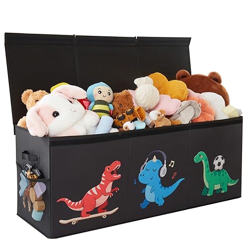 Miniatura 12 de Caja de juguetes extragrande, plegable y resistente de 150 litros con tapa, organizador de almacenamiento para niños de 40 x 14 x 16 pulgadas, baúl