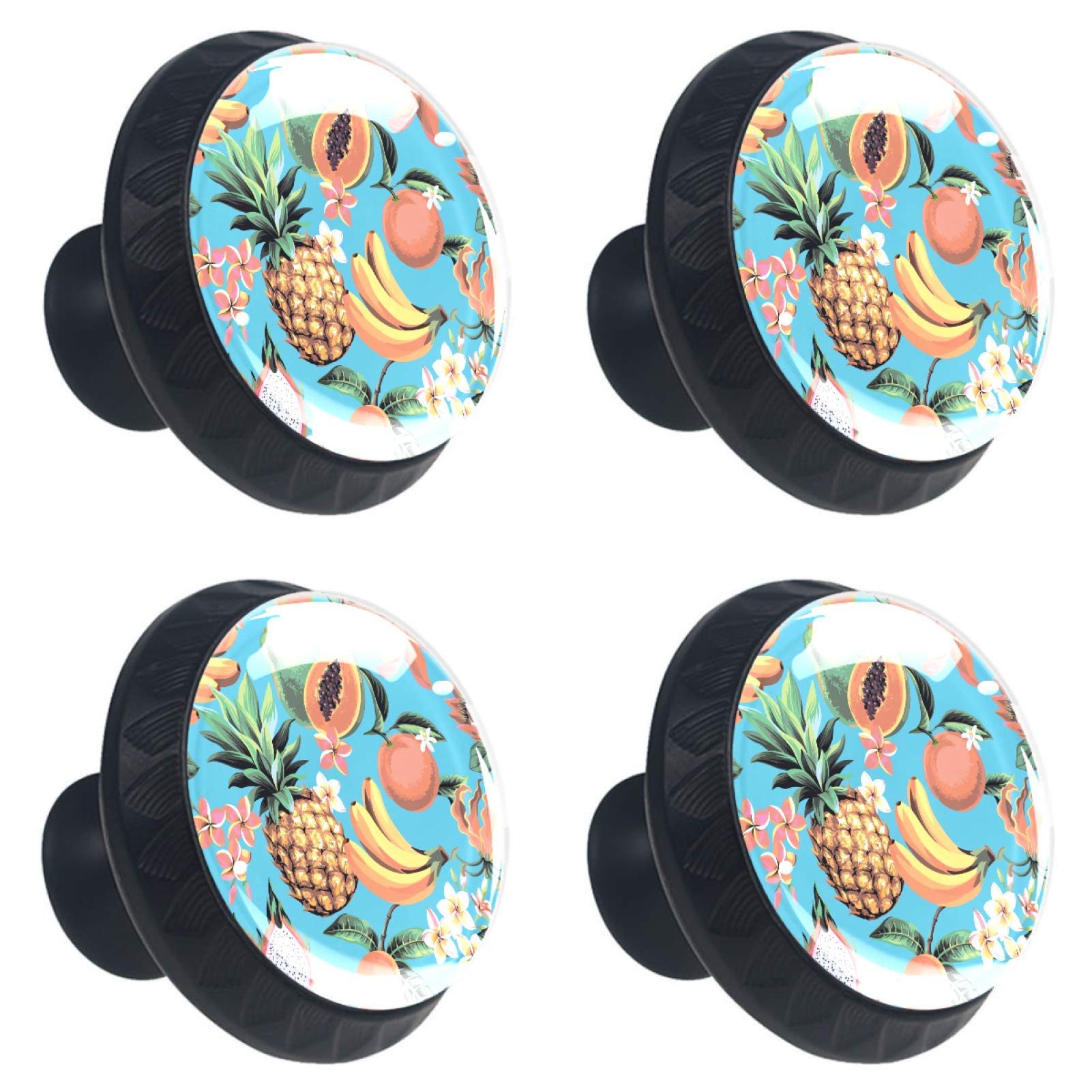 Boutons de meuble ronds d'excellence en verre bleu et motif ananas élégant