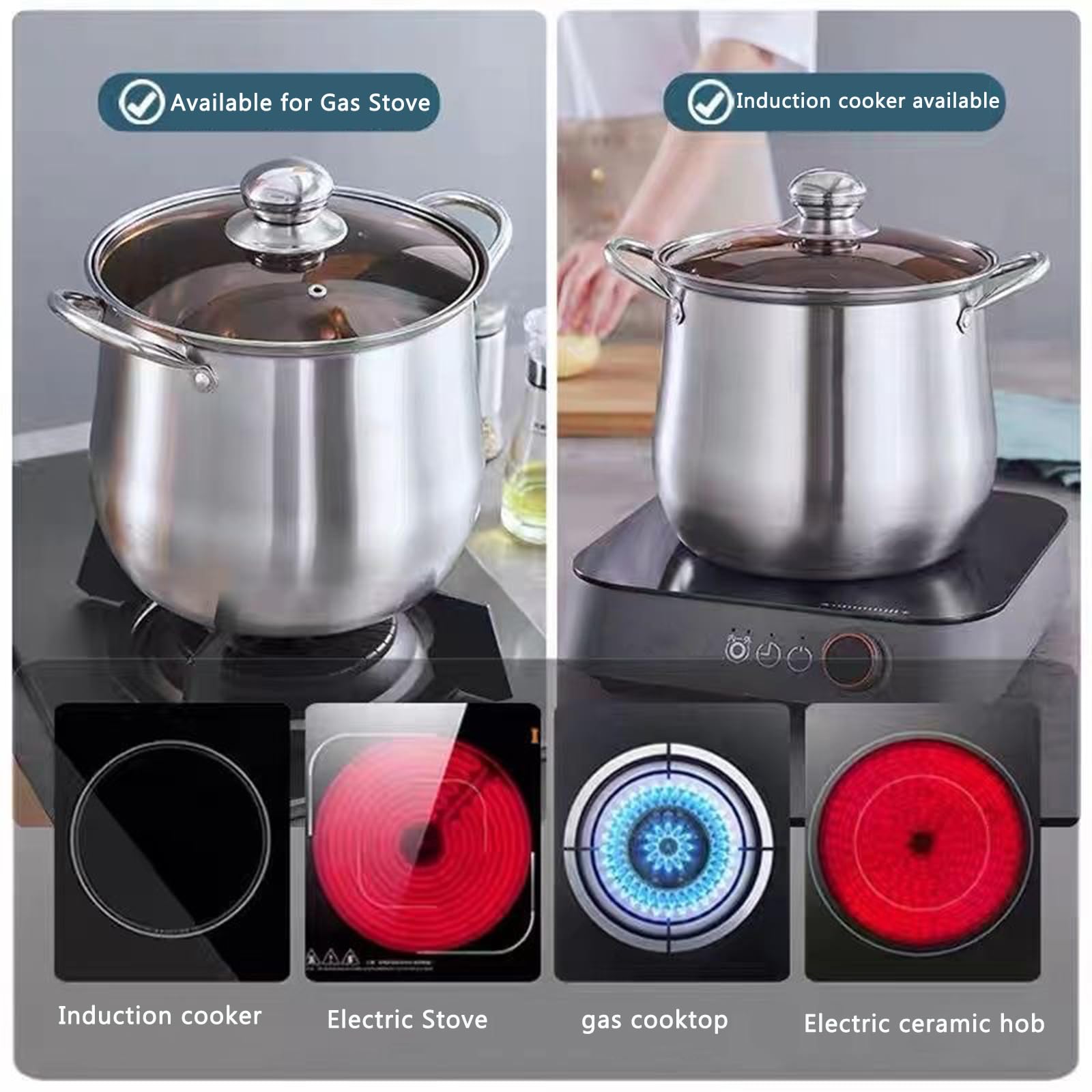 Olla de acero inoxidable con vapor, 24/26/28 cm, olla multiusos para cocinar salsas, pasta, pasta y mariscos (24 cm)