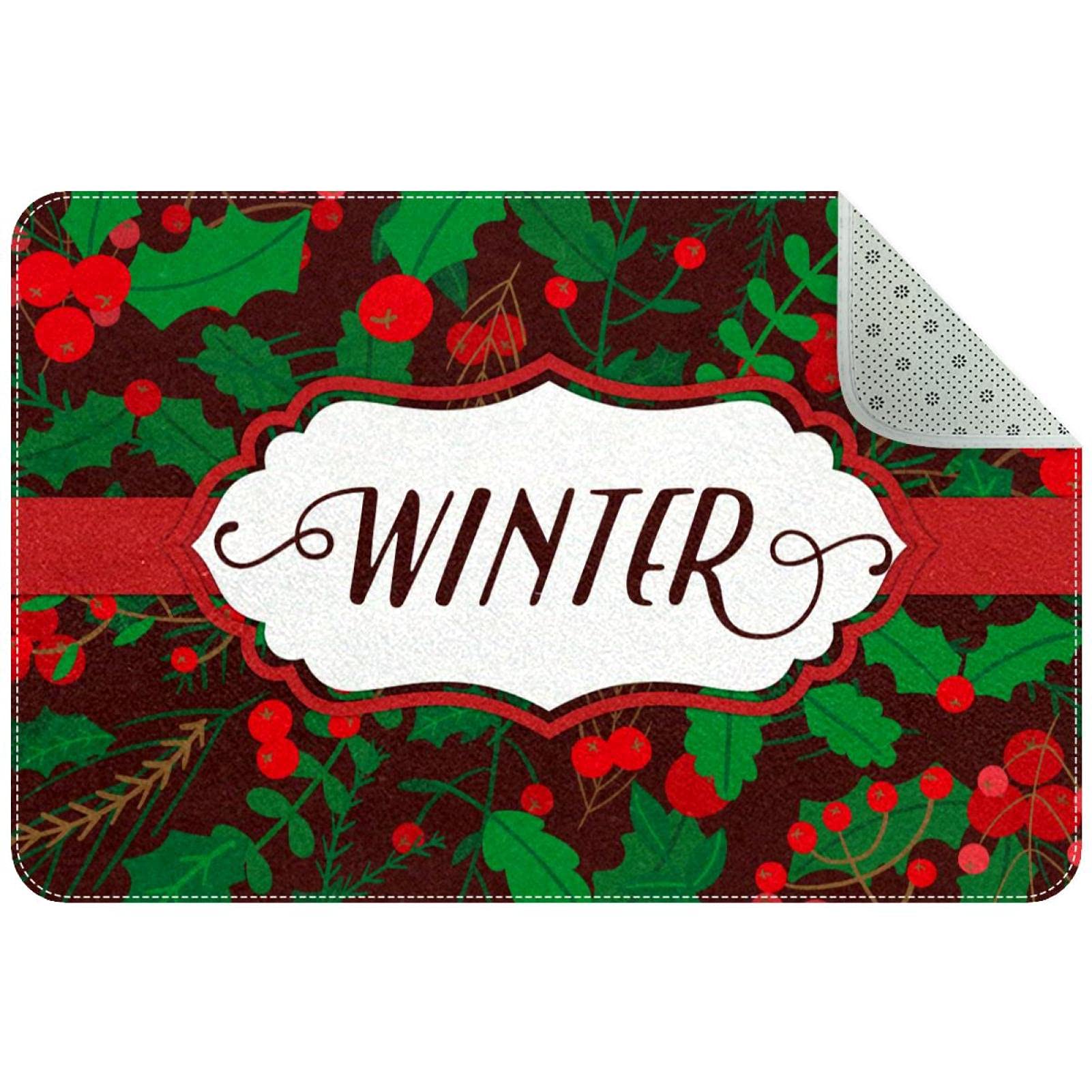 Tapis d'entrée extérieur pour jardin au motif de plantes de Noël antidérapant