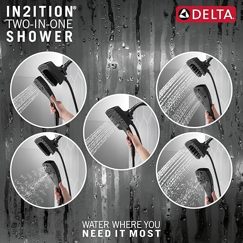 Miniatura 16 de Delta Faucet 5-Spray In2ition - Cabezal de ducha doble con rociador de mano, cabezal de ducha cromado con manguera, cabezales de ducha, acoplamiento