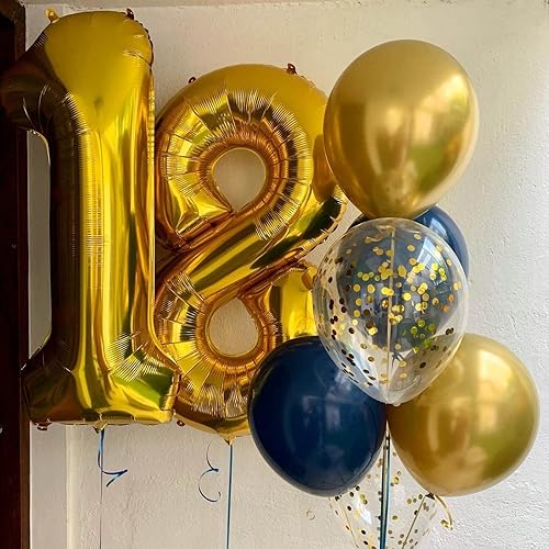 Miniatura 3 de Globos dorados de 40 pulgadas con el número 18, globos gigantes de 18 globos dorados de cumpleaños de 18 años, suministros de decoración de fiesta