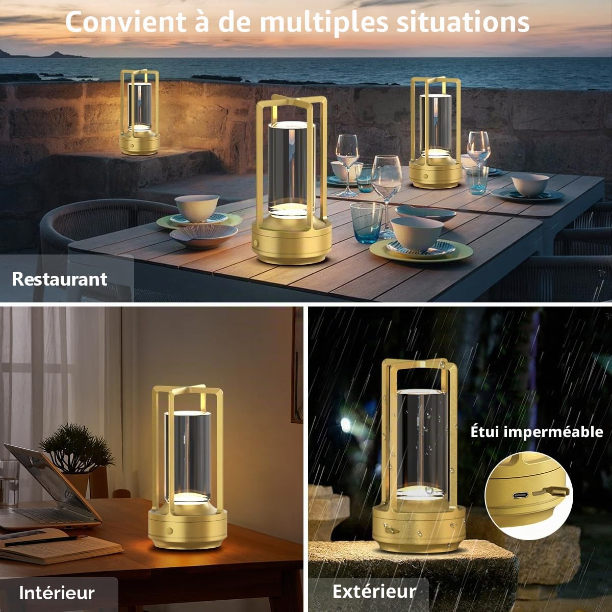 Hapfish Lampe de chevet tactile sans fil LED，Batterie de 3000mAh, 2pcs | lumiere bureau rechargeable usb, 3 températures de couleur, luminosité réglable, pour chevet, restaurant, exterieur, chambre