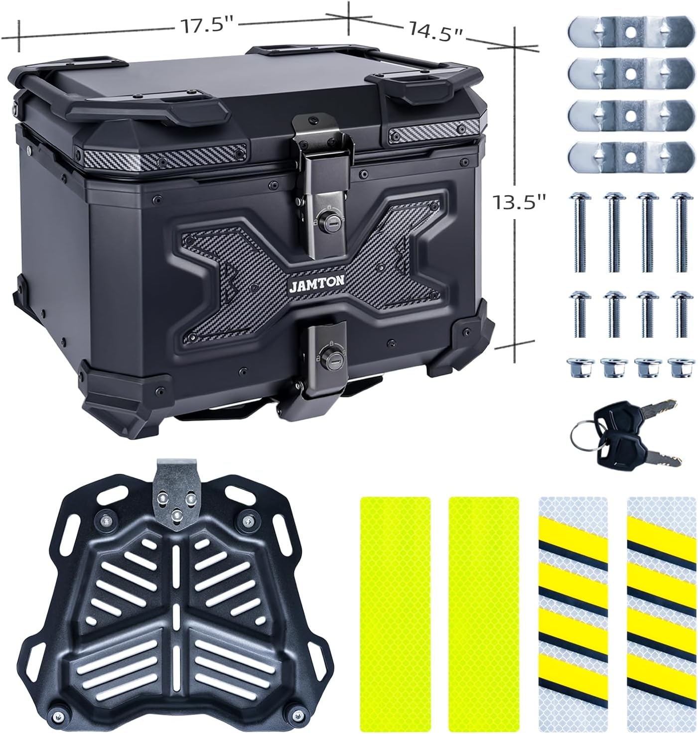 45L Motorcycle Top Case, Aluminum Motorcycle Tail Box Trunk with Universal Base - Carbon Style, Matte Black