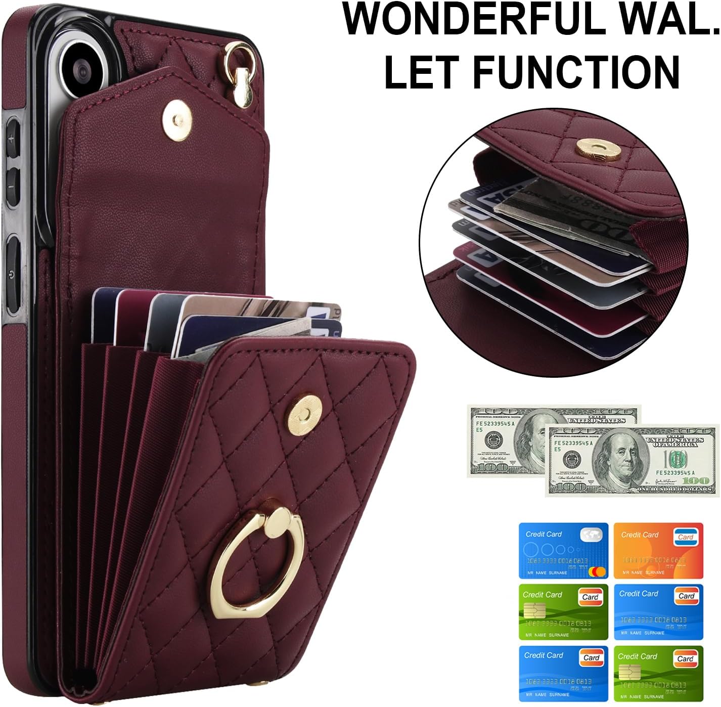 Asuwish Phone Case for Samsung Galaxy S26 5G Wallet Cell Cover with Tempered Glass Screen Protector Crossbody Wrist Strap Ring RFID Blocking Card Holder S 26 26S G5 6.3 inch Women Men Girls Wine Red