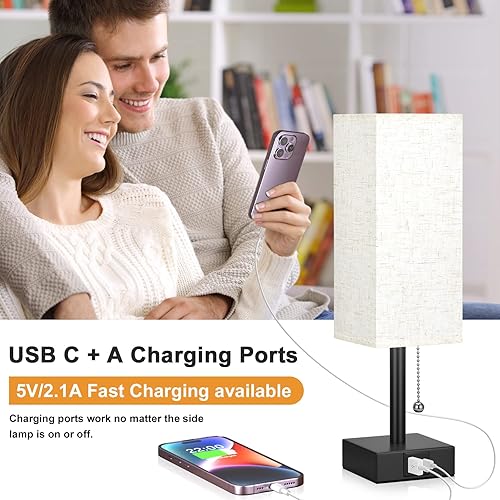 Miniatura 4 de aooshine Lámpara de mesita de noche blanca para dormitorio, 270035005000K, 3 modos de color, lámpara de mesita de noche con puertos USB C y A,
