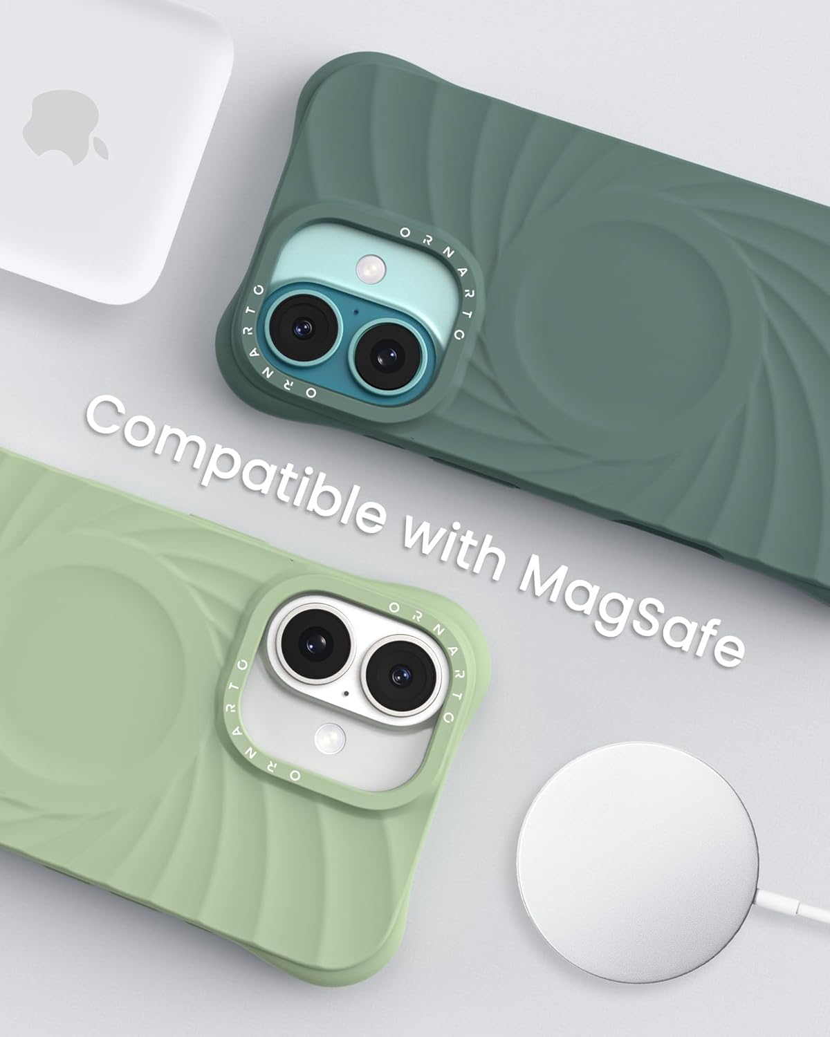 ORNARTO Vortuxe for iPhone 16 Case 6.1" | 2X MIL-STD Drop Protection | Compatible with MagSafe | Sleek Aesthetic Liquid Silicone Phone Cover - Pine Green