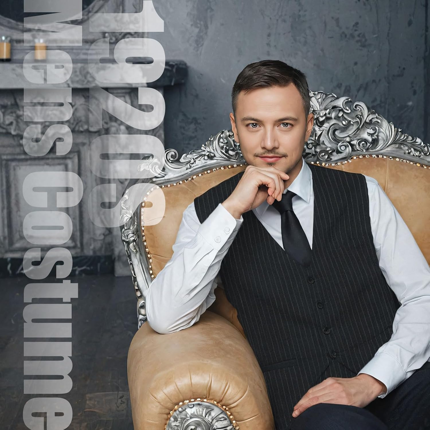 1920s Mens Costume,Roaring 20s Costumes for Men,1920S Mens Outfit Accessories with Vest Hat Pocket Watch Tie Armband - Image 2