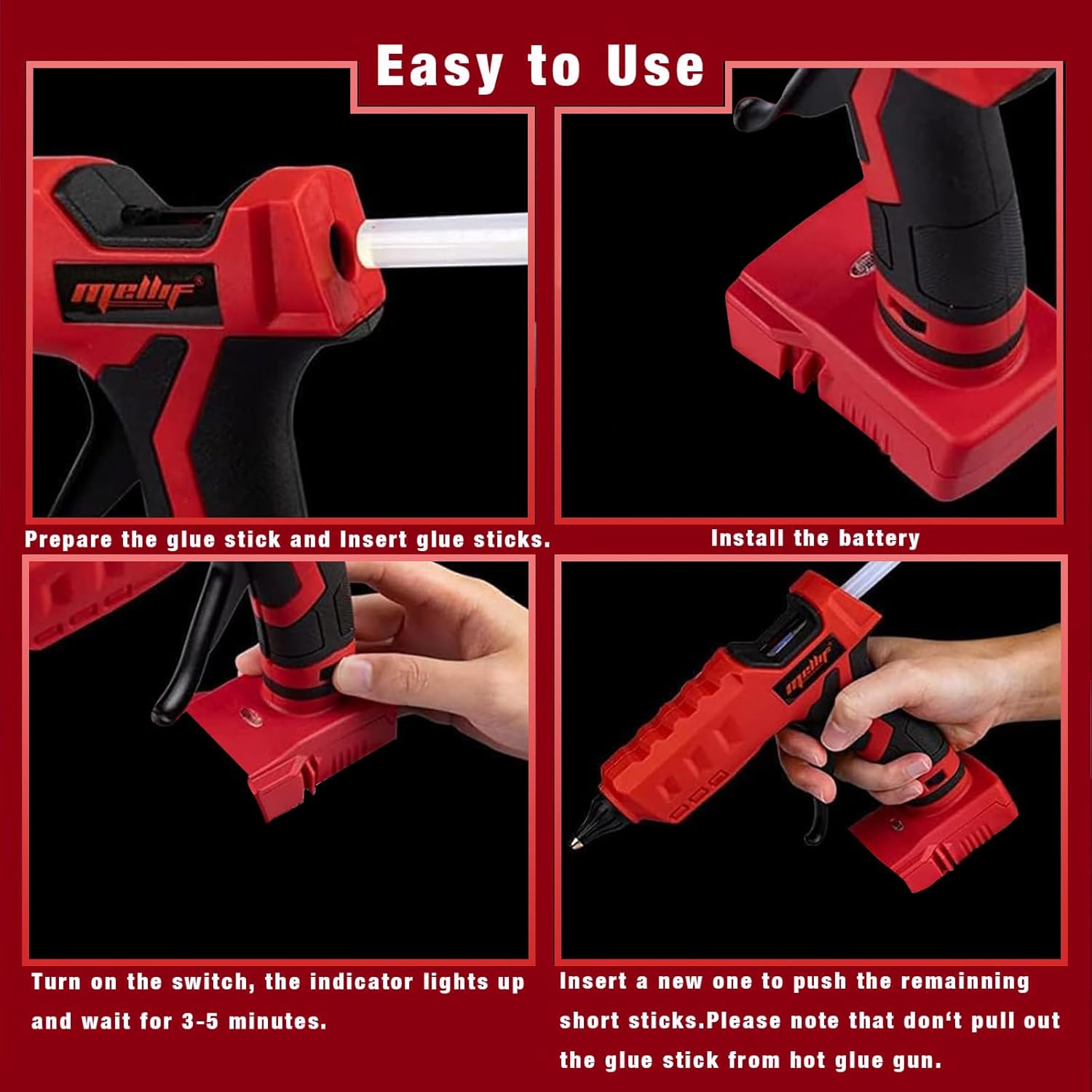 Cordless Hot Glue Gun Compatible with Milwaukee 18V Battery, Mellif Handheld Electric Power Glue Gun Full Size for Arts & Crafts & DIY with 20 0.43" Glue Sticks (Tool Only)