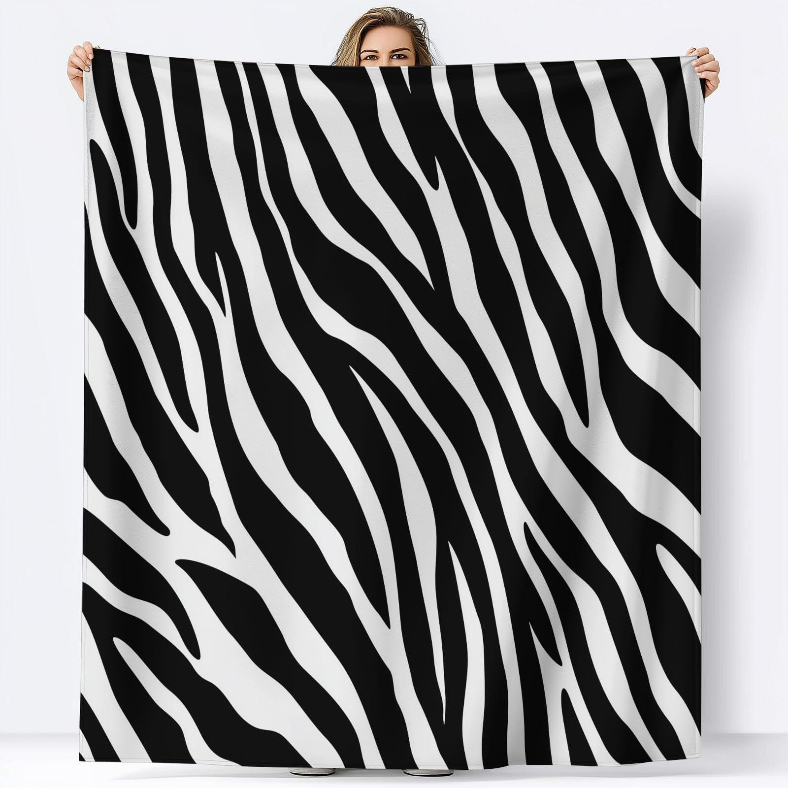 Ciepły koc sherpa z nadrukiem zebry, flanela, zwierzęta, 180 x 200 cm, miękki, przytulny, czarny, pluszowy, flanelowy, polarowy, 180 x 200 cm, dla dziewcząt, dzieci, dorosłych, na kanapę, podróż
