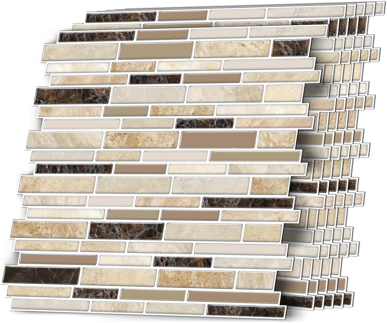 VICCI 12-Sheets Peel and Stick Tile Decals 12”×12” Stick on Backsplash for Kitchen, Wall Stickers Vinyl Waterproof Self Adhesive for Bathroom Laundry Room (Beige & Yellow & Brown)