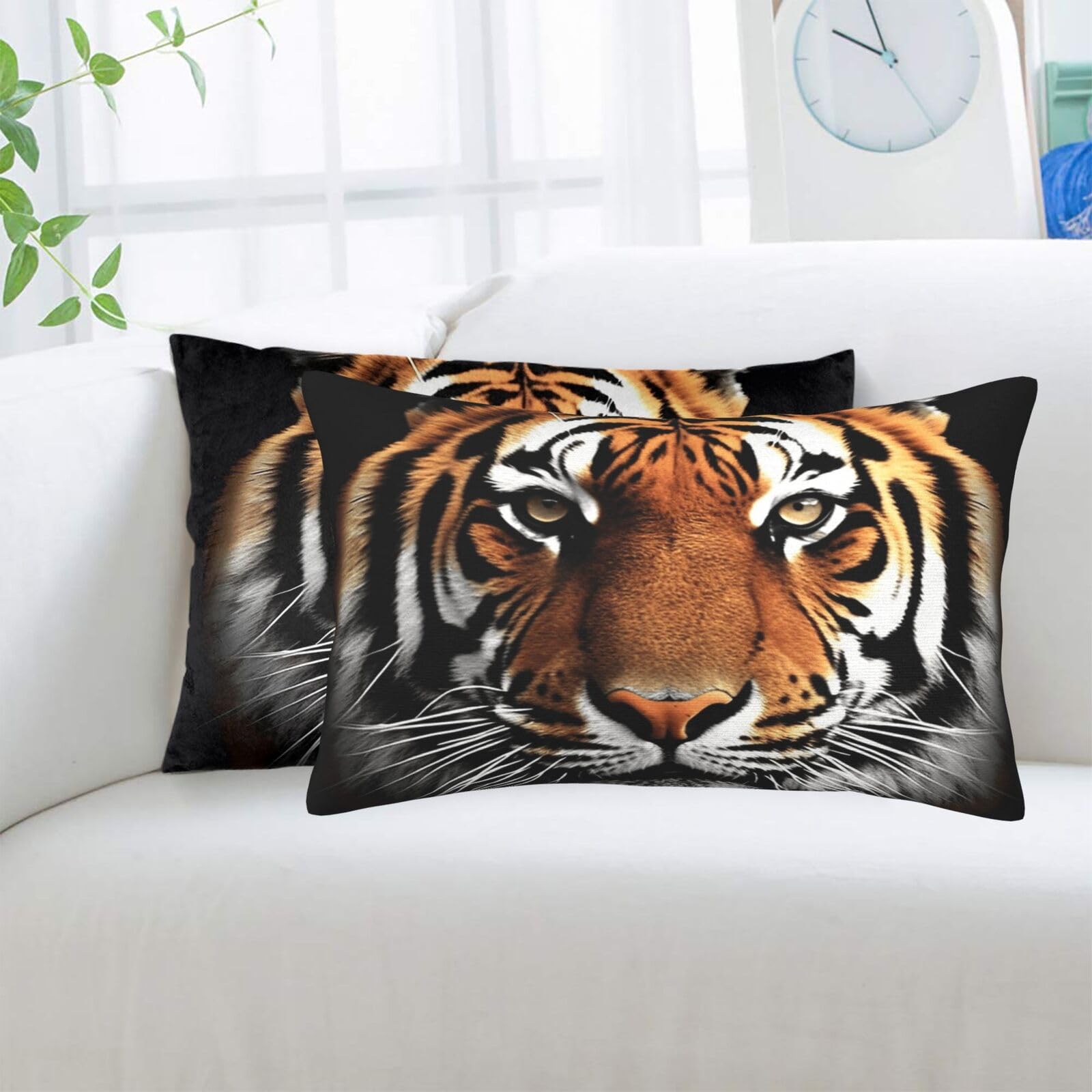 Tiger Face Standard Pillowcases Sets of 2, Ultra Soft Microfiber Plush Pillow Cases 16"X24" Comfort Decorative Throw Pillow Cover with Hidden Zipper for Bedroom, Sofa, Couch