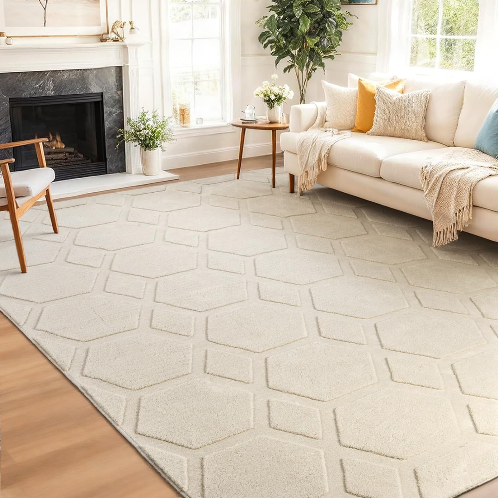 Homcomodar Alfombra Salon Grande 200x300cm Beige Alfombras Dormitorio Lavable Lavadora Alfombra Habitacion Comedor Tapetes para Sala Quarto 3D Efecto Modernas Antideslizante Alfombras Pelo Corto