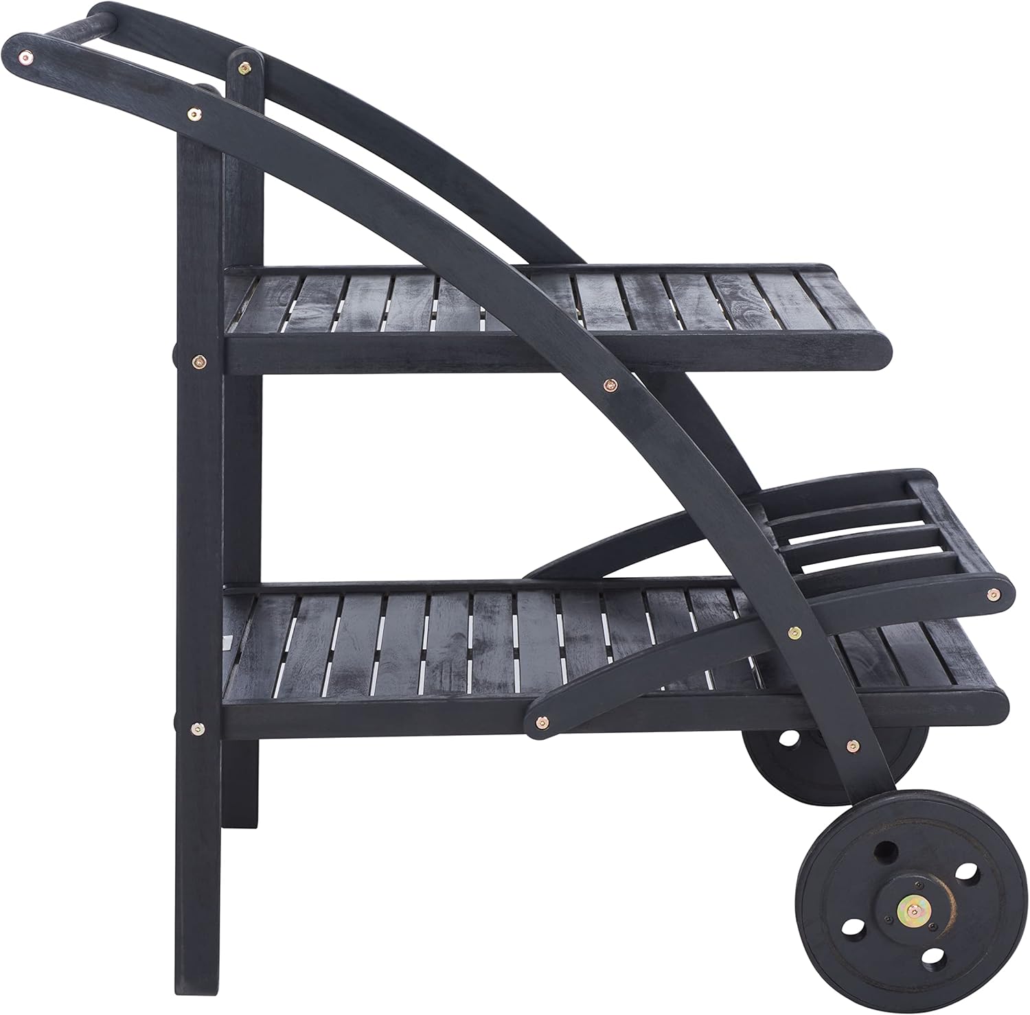 SAFAVIEH Outdoor Collection Lodi Black Acacia Wood Slatted Tea Cart