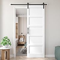 Vista 17 de Fredbeck - Puerta de granero blanca de 32x84 pulgadas con kit de herrajes para puerta corrediza de 5.5 pies incluido y manija, sólida, MDF
