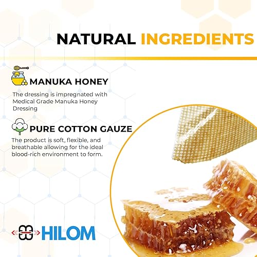 Miniatura 3 de Hilom Aderezo de gasa de miel de manuka de grado médico de 4 x 4 pulgadas (paquete de 5 unidades, no adherente), primeros auxilios para heridas