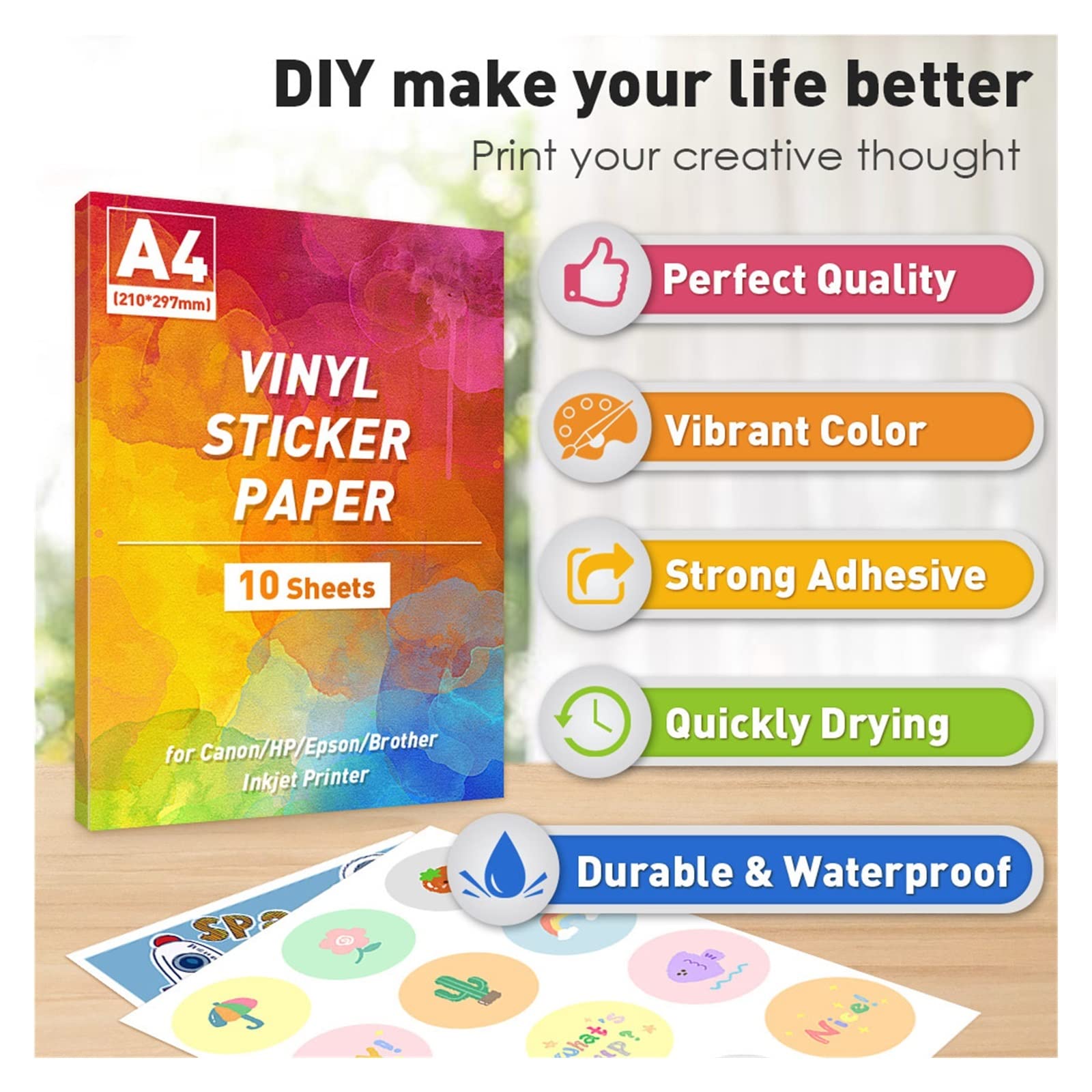 50 Stück transparentes, selbstklebendes Druckerpapier, A4, selbstklebend, glänzend, transparent, Etikettenaufkleber for Tintenstrahldrucker, 297 x 210 mm Lucky (Color : 50 Sheets)