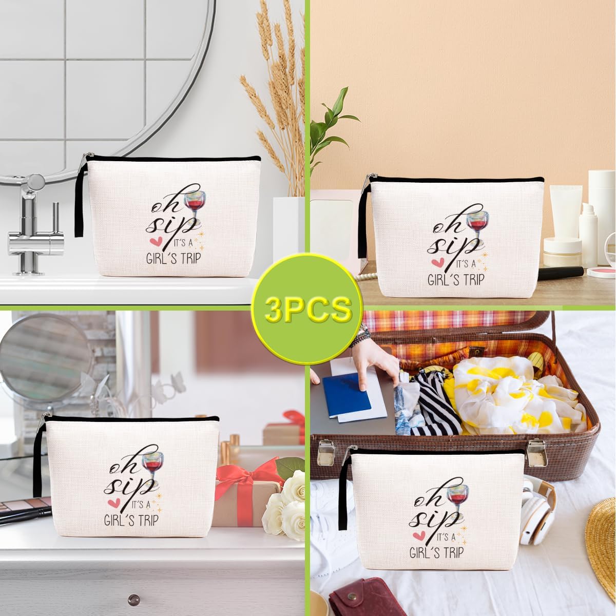 Hanamiya Na 3Pcs Girls Trip Gifts Favors Weekend Bag Funny Makeup Bag Girls Weekend Gifts Friendship Weekender Bags for Women Girl Bridesmaid Cosmetic Bags Zipper Pouch Wedding Bachelorette Party - Image 6