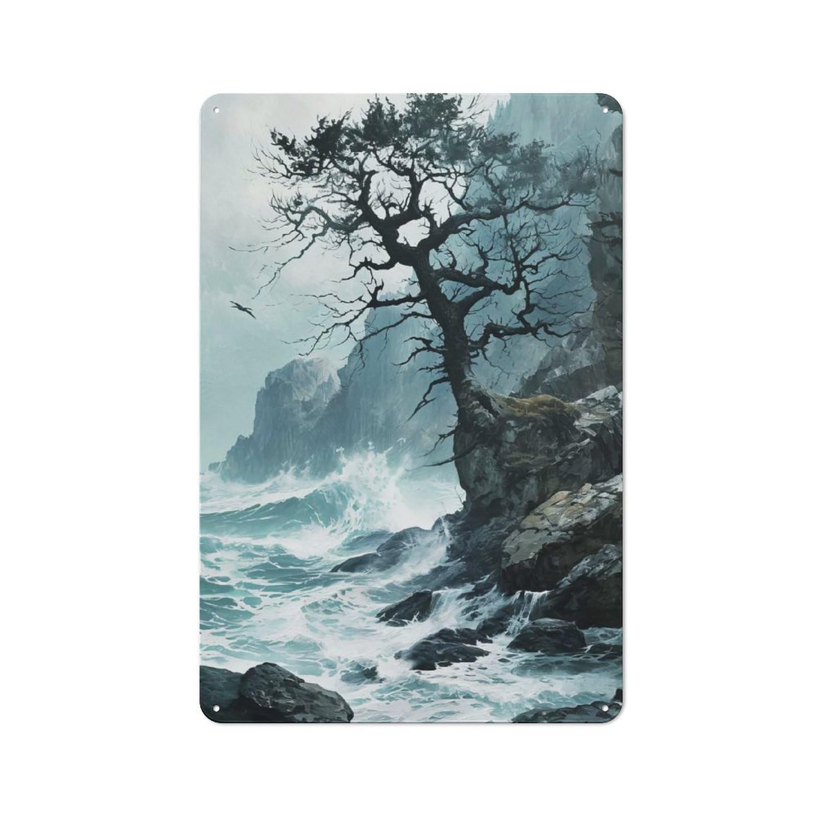 Junmoney Style-17 Workshop Style Stormy Seascape Tin Sign 30X20cm, Garage Wall Decor For Tool Room, Garage, Studio Or Home Bar