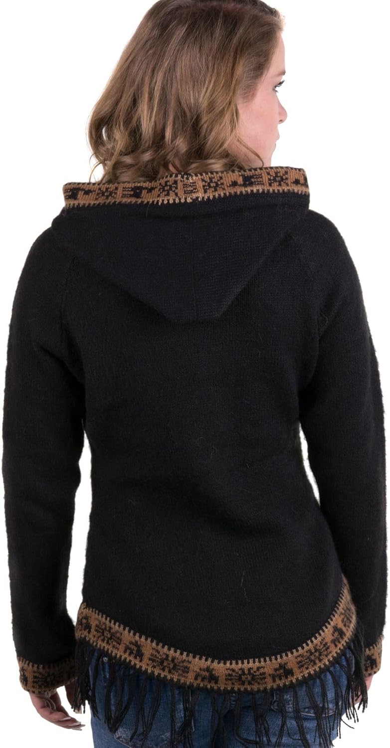 Gamboa Alpaca Sweaters for Women with Hood Lightweight Ladies Knit Hooded Sweater Womens Black and Brown - Image 2
