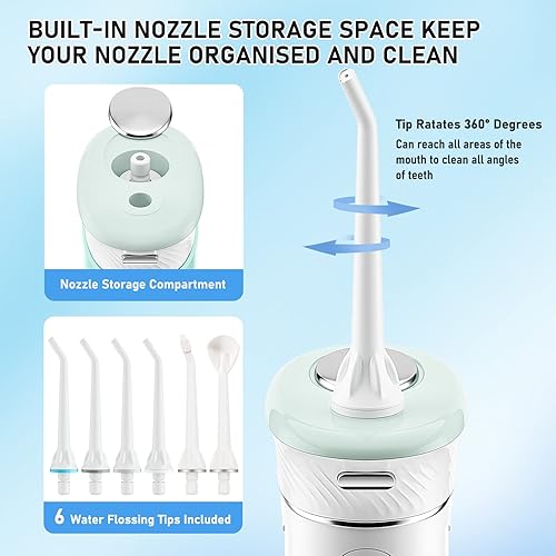 Miniatura 5 de Hangsun Irrigador bucal inalámbrico HOC600 IPX7, limpiador dental eléctrico impermeable con modos de bricolaje, 6 puntas de chorro para el cuidado